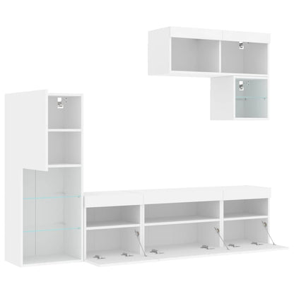 Mobili TV a Muro con LED 6pz Bianchi in Legno Multistrato | homemem39