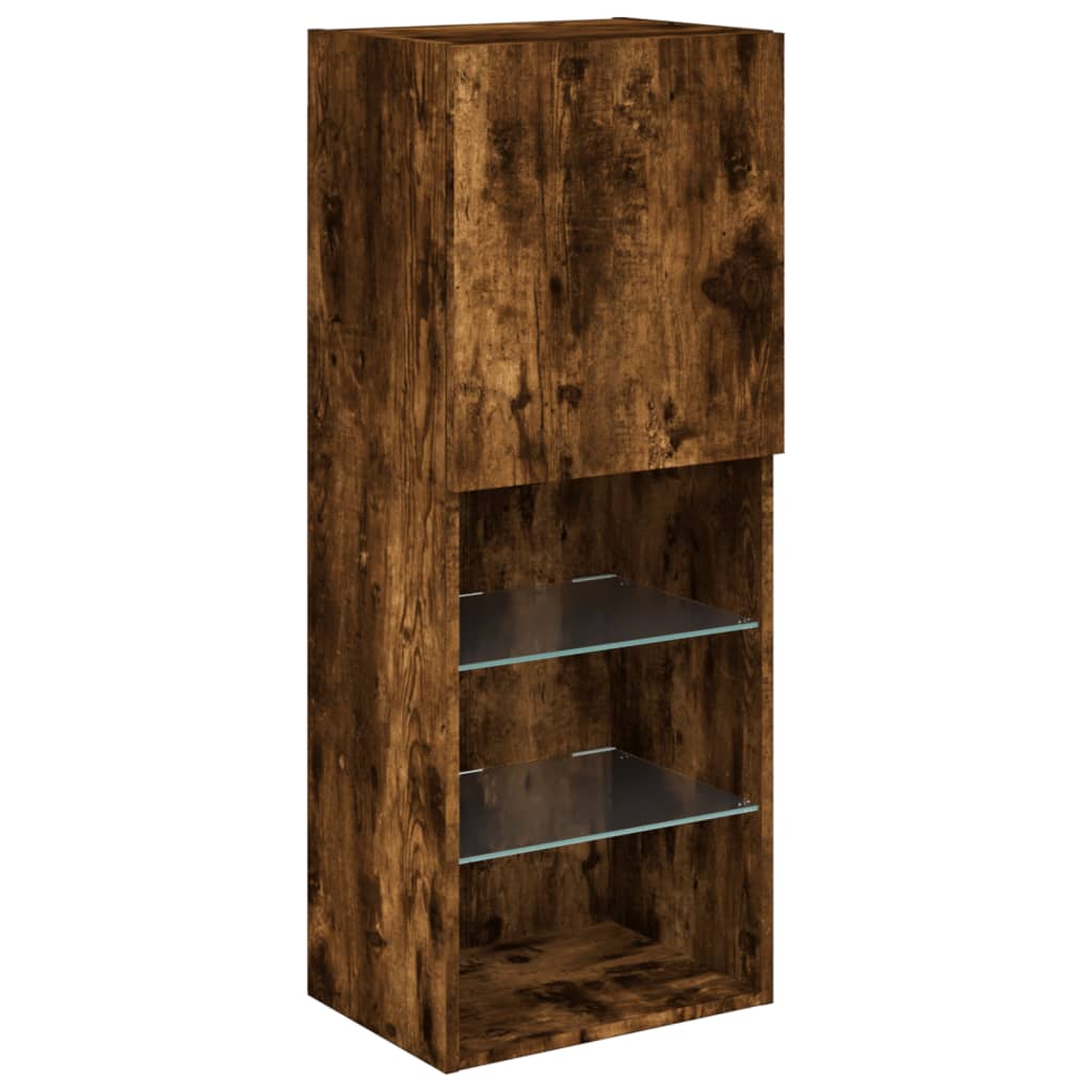 Mobili TV a Muro con LED 6pz Rovere Fumo in Legno Multistrato | homemem39