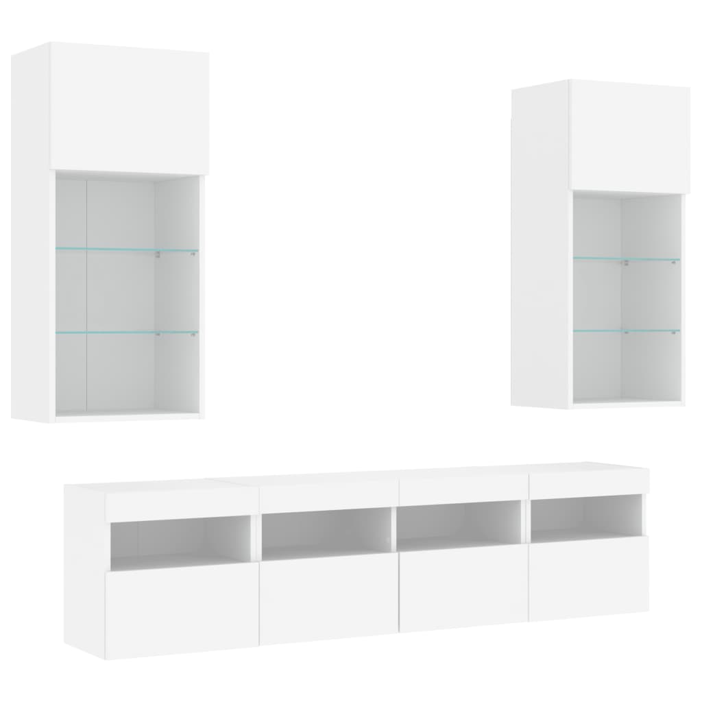 Mobili TV a Muro con LED 5pz Bianchi in Legno Multistrato | homemem39