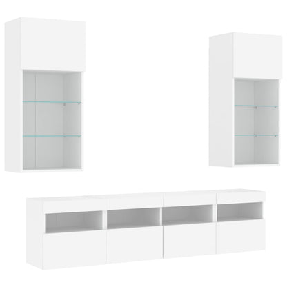 Mobili TV a Muro con LED 5pz Bianchi in Legno Multistrato | homemem39