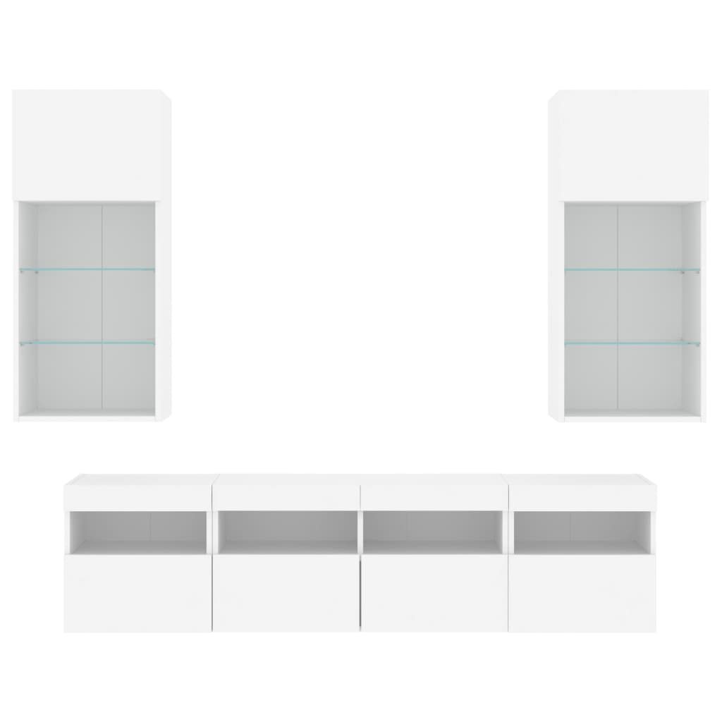 Mobili TV a Muro con LED 5pz Bianchi in Legno Multistrato | homemem39