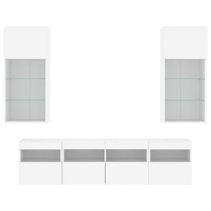 Mobili TV a Muro con LED 5pz Bianchi in Legno Multistrato | homemem39