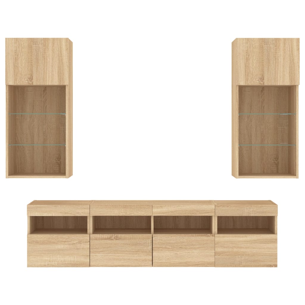 Mobili TV a Muro con LED 5pz Rovere Sonoma Legno Multistrato