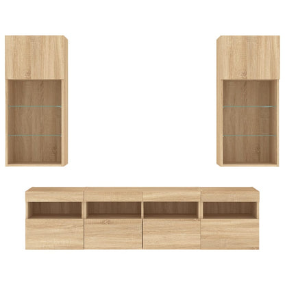 Mobili TV a Muro con LED 5pz Rovere Sonoma Legno Multistrato