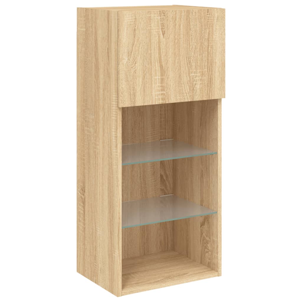 Mobili TV a Muro con LED 5pz Rovere Sonoma Legno Multistrato