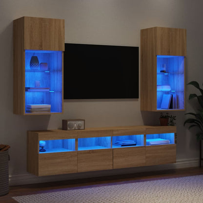 Mobili TV a Muro con LED 5pz Rovere Sonoma Legno Multistrato