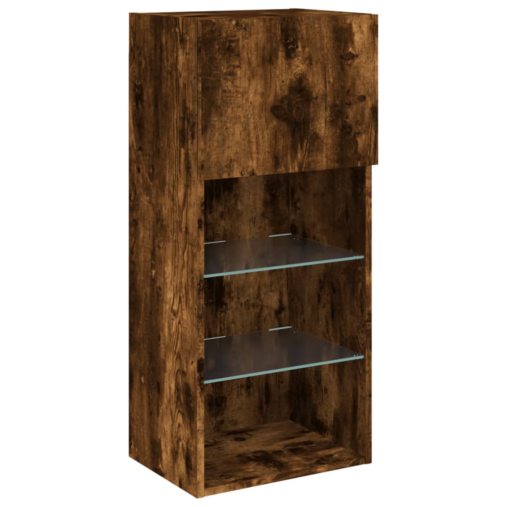 Mobili TV a Muro con LED 5pz Rovere Fumo in Legno Multistrato | homemem39