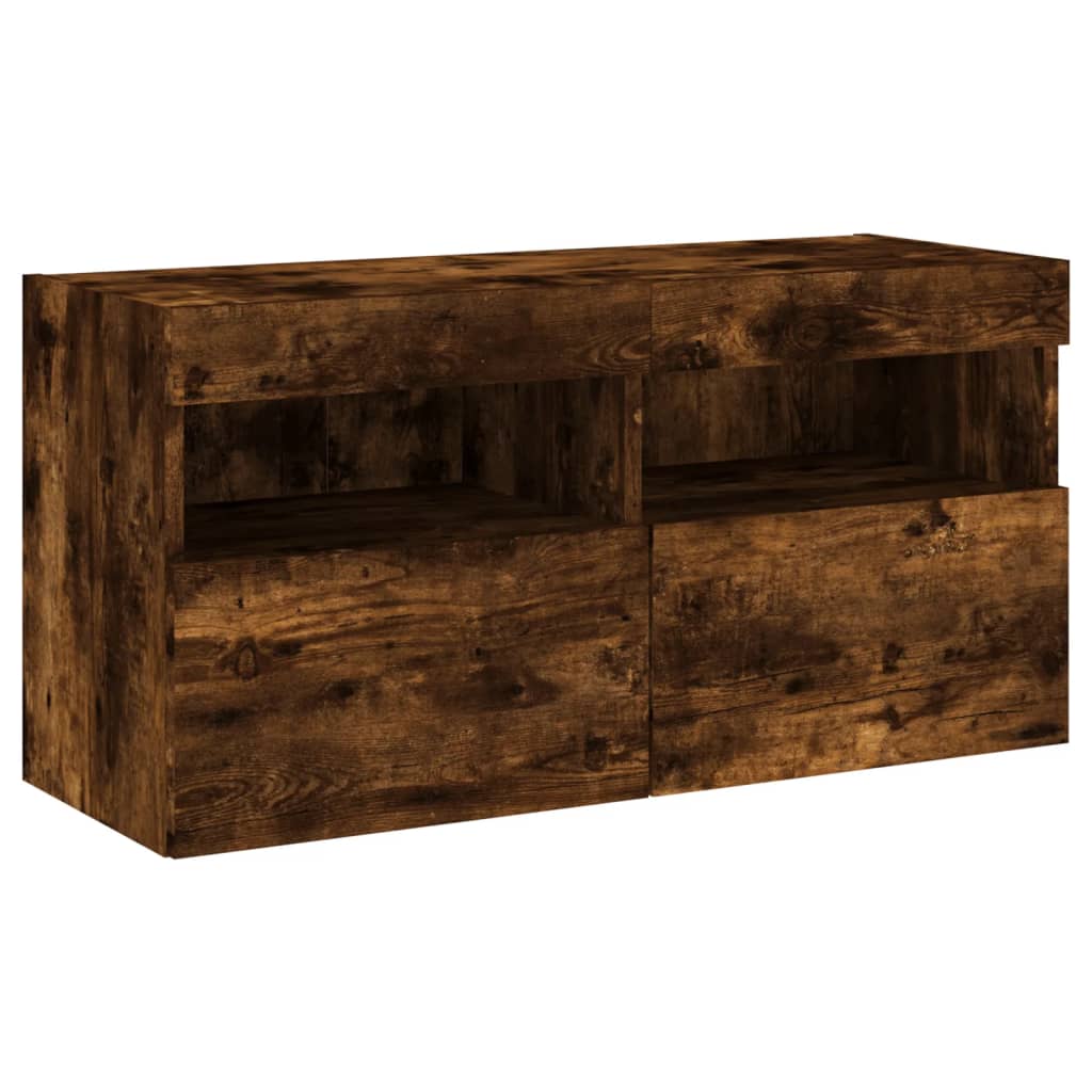 Mobili TV a Muro con LED 5pz Rovere Fumo in Legno Multistrato | homemem39