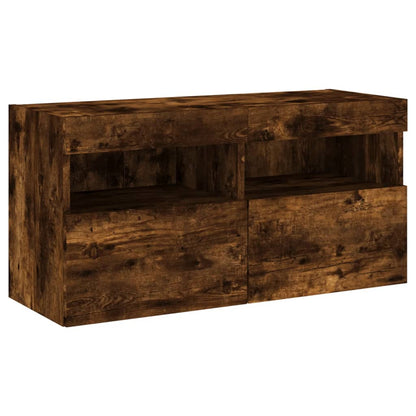 Mobili TV a Muro con LED 5pz Rovere Fumo in Legno Multistrato | homemem39