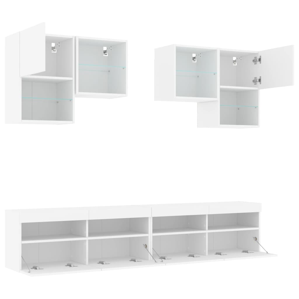 Set Mobili TV a Muro 6 pz con Luci LED Bianco