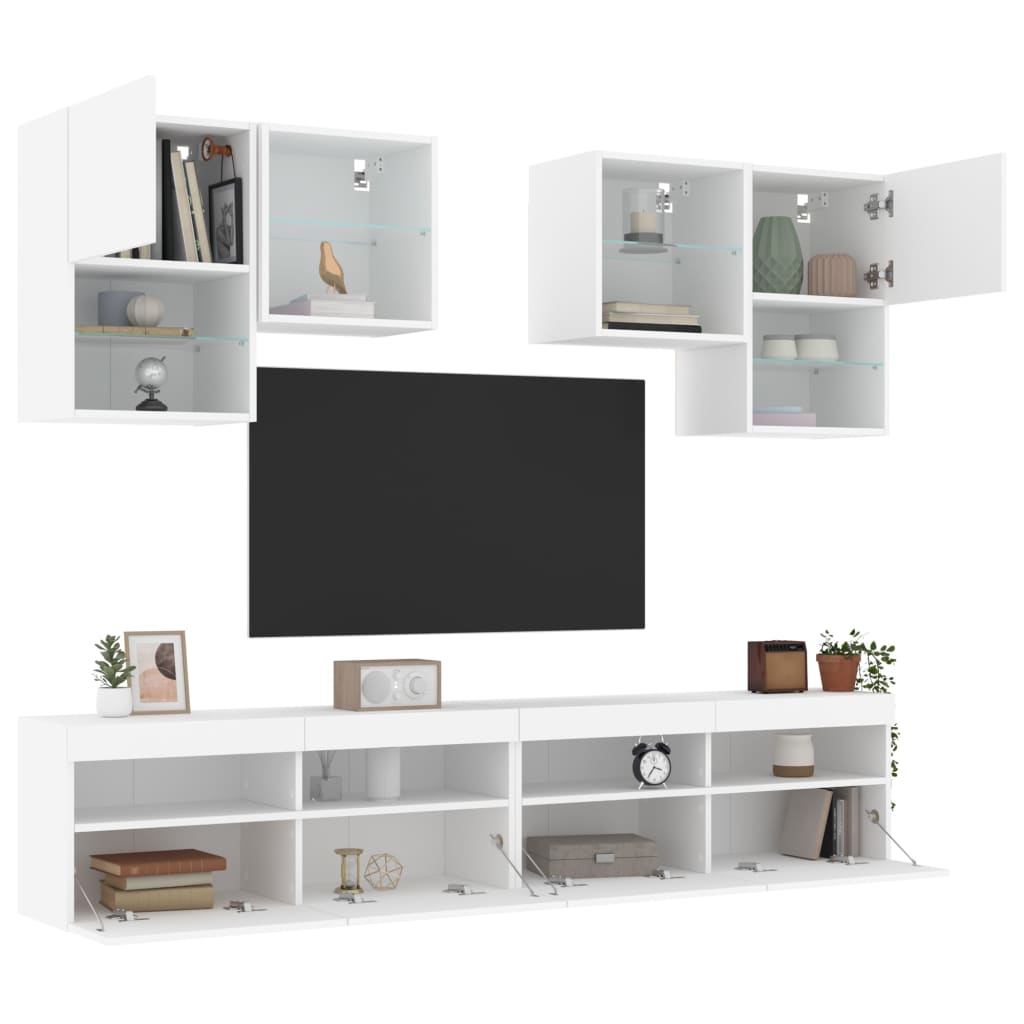 Set Mobili TV a Muro 6 pz con Luci LED Bianco