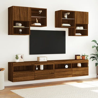 Set Mobili TV a Muro 6 pz con Luci LED Rovere Marrone