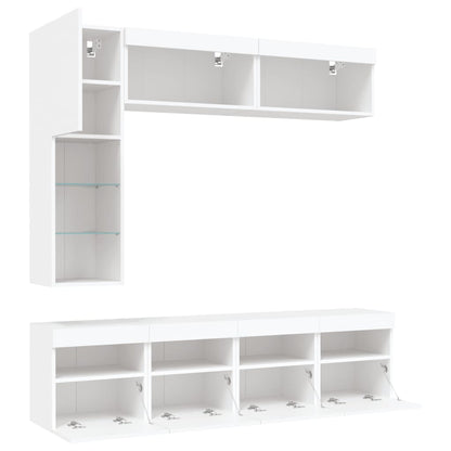 7 pc Wall Mounted TV Cabinet Set with White LED Lights