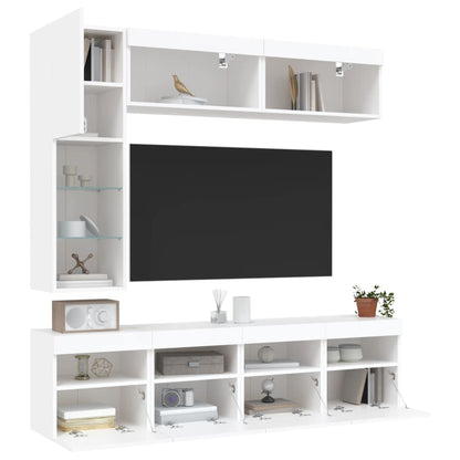 Set Mobili TV a Muro 7 pz con Luci LED Bianco