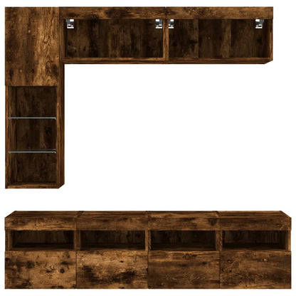 Set Mobili TV a Muro 7 pz con Luci LED Rovere Fumo