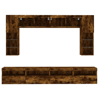 Set Mobili TV a Muro 8 pz con Luci LED Rovere Fumo