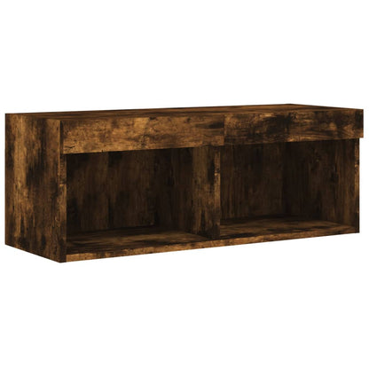 Set Mobili TV a Muro 8 pz con Luci LED Rovere Fumo