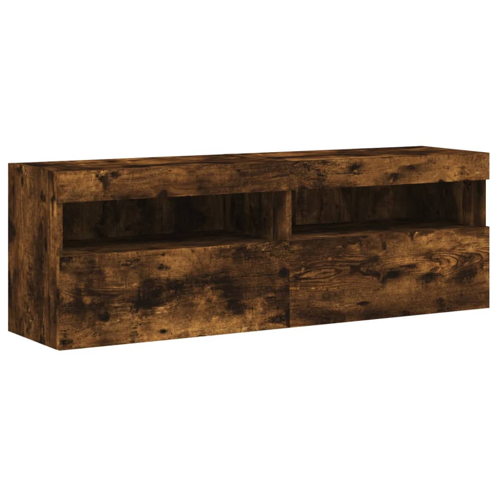 Set Mobili TV a Muro 8 pz con Luci LED Rovere Fumo