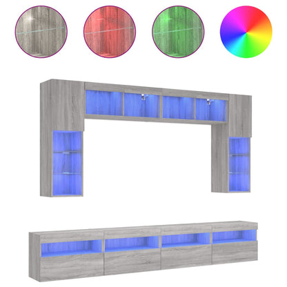 Set Mobili TV a Muro 8 pz con Luci LED Grigio Sonoma | homemem39