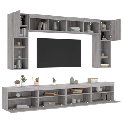 Set Mobili TV a Muro 8 pz con Luci LED Grigio Sonoma | homemem39