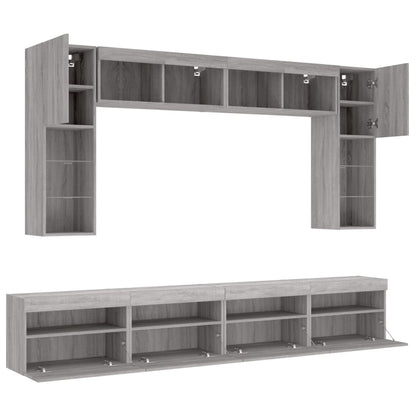 Set Mobili TV a Muro 8 pz con Luci LED Grigio Sonoma | homemem39