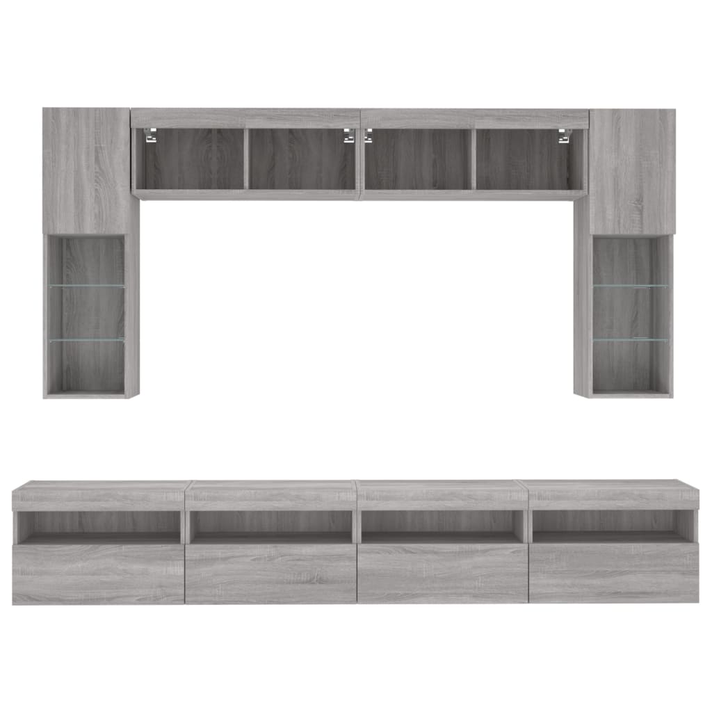 Set Mobili TV a Muro 8 pz con Luci LED Grigio Sonoma | homemem39