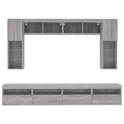 Set Mobili TV a Muro 8 pz con Luci LED Grigio Sonoma | homemem39