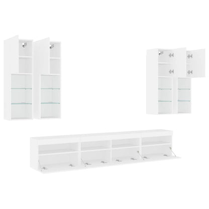 Set Mobili TV a Muro 7 pz con Luci LED Bianco