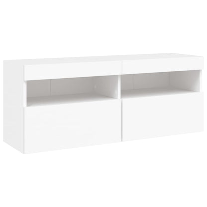 Set Mobili TV a Muro 7 pz con Luci LED Bianco