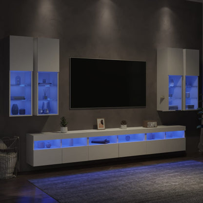 Set Mobili TV a Muro 7 pz con Luci LED Bianco