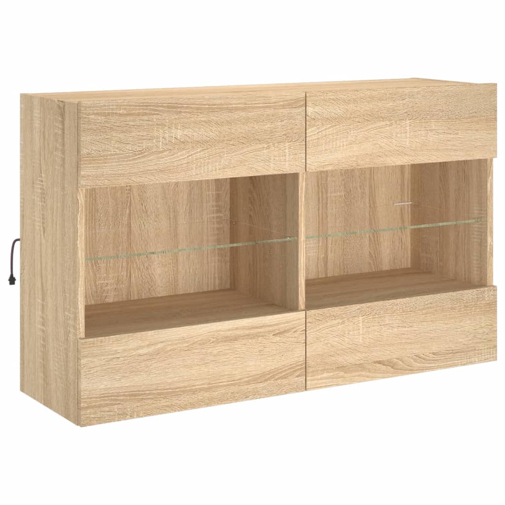 Set Mobili TV a Muro 6 pz con Luci LED Rovere Sonoma