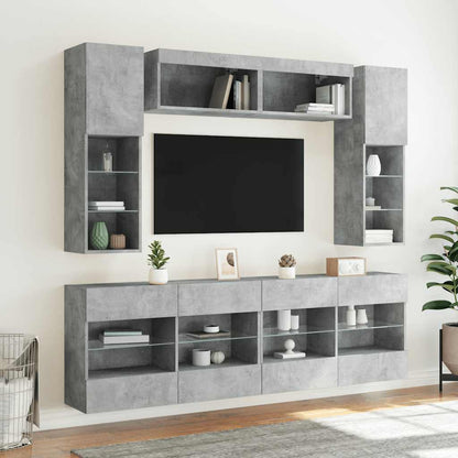 Set Mobili TV a Muro 6 pz con Luci LED Grigio Cemento