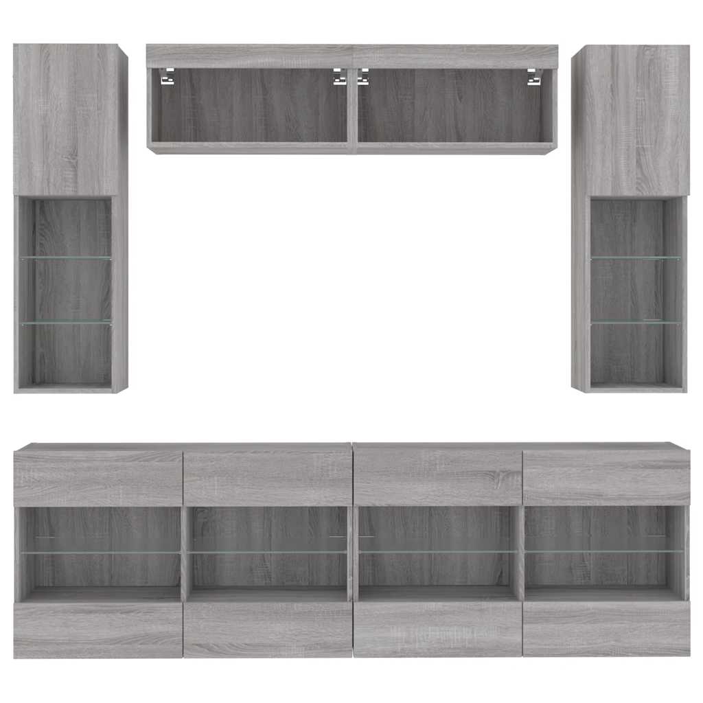 Set Mobili TV a Muro 6 pz con Luci LED Grigio Cemento