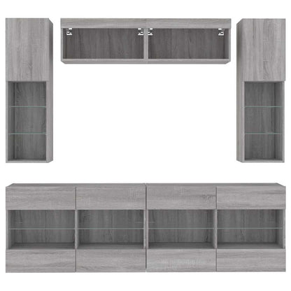 Set Mobili TV a Muro 6 pz con Luci LED Grigio Cemento