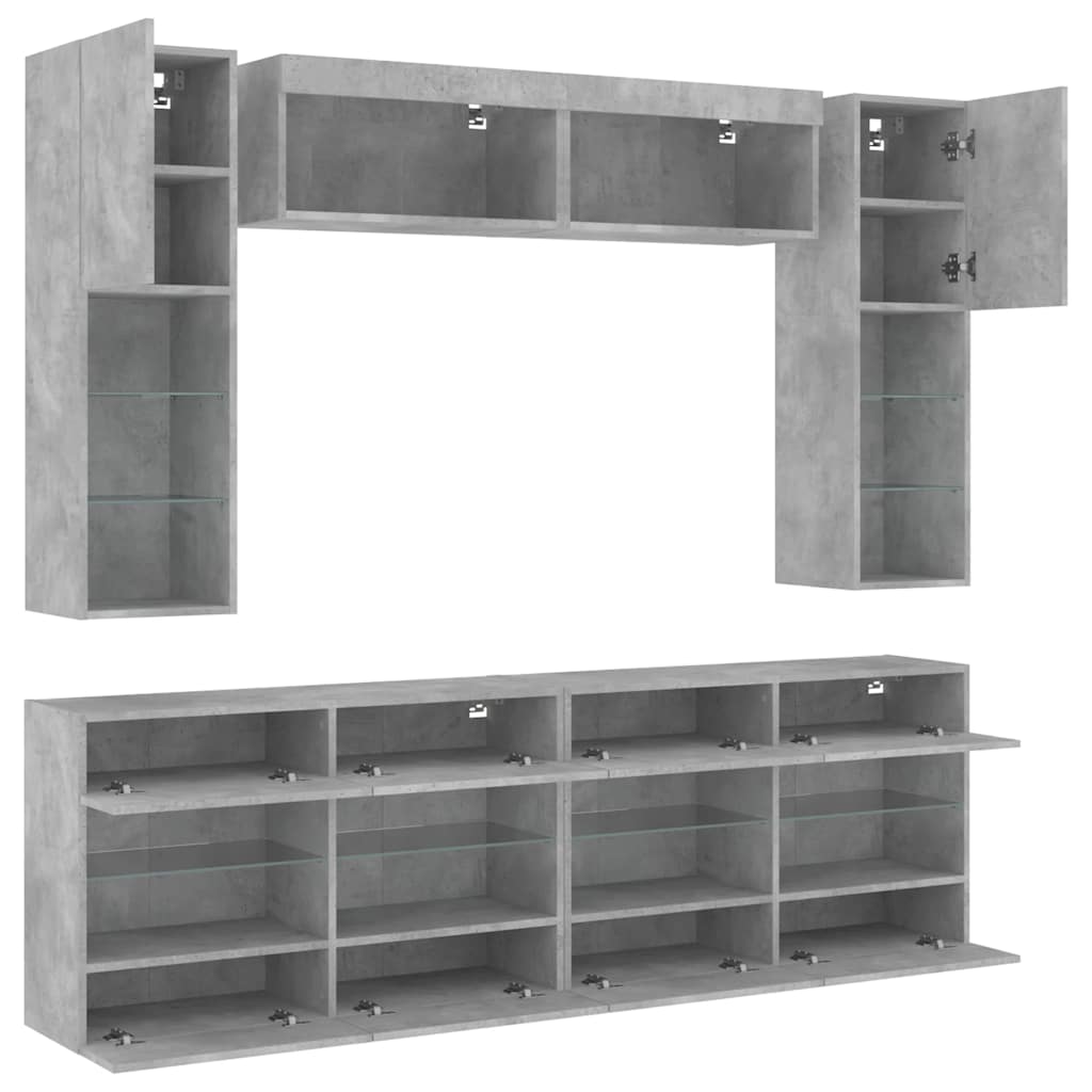 Set Mobili TV a Muro 6 pz con Luci LED Grigio Cemento