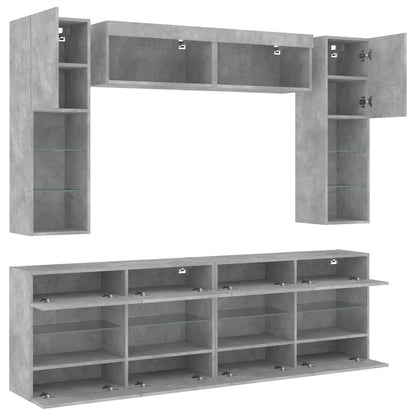 Set Mobili TV a Muro 6 pz con Luci LED Grigio Cemento