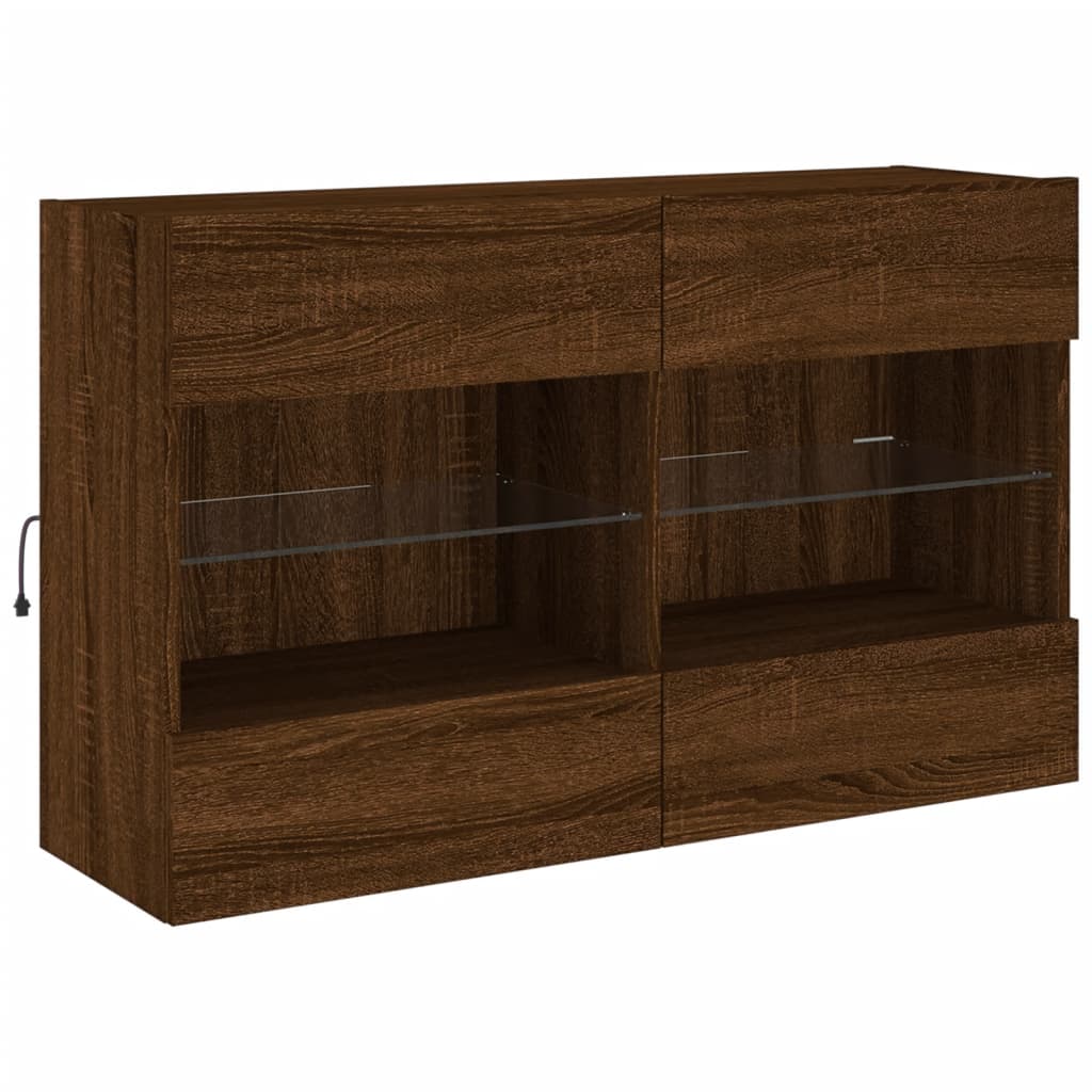 Set Mobili TV a Muro 6 pz con Luci LED Rovere Marrone