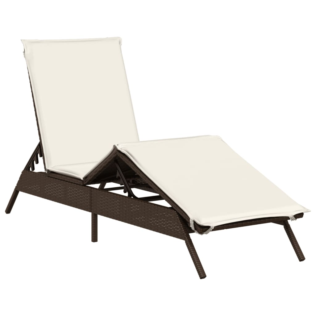 Lettino Prendisole con Cuscino Marrone in Polyrattan - homemem39