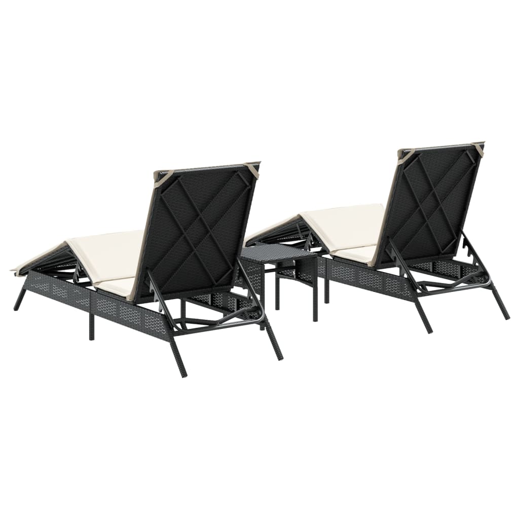 Lettini Prendisole 2 pz con Tavolino Nero in Polyrattan