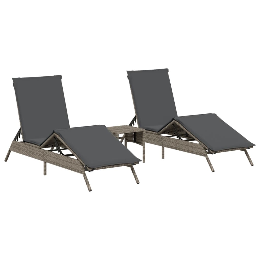 Lettini Prendisole 2 pz con Tavolino Grigio in Polyrattan