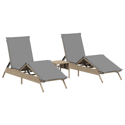 Lettini Prendisole 2 pz con Tavolino Beige in Polyrattan