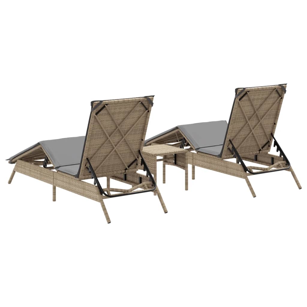 Lettini Prendisole 2 pz con Tavolino Beige in Polyrattan