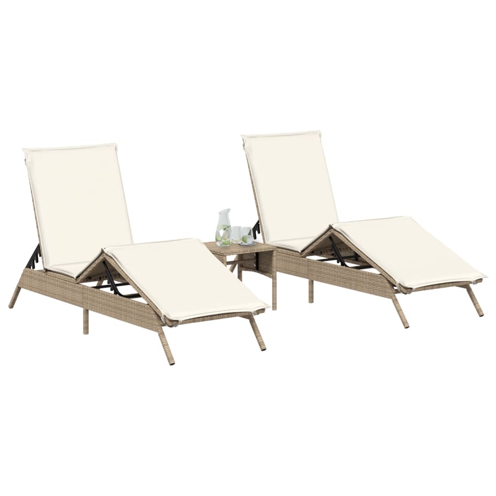 Lettini Prendisole 2 pz con Tavolino Beige in Polyrattan