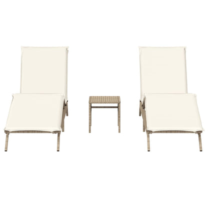 Lettini Prendisole 2 pz con Tavolino Beige in Polyrattan