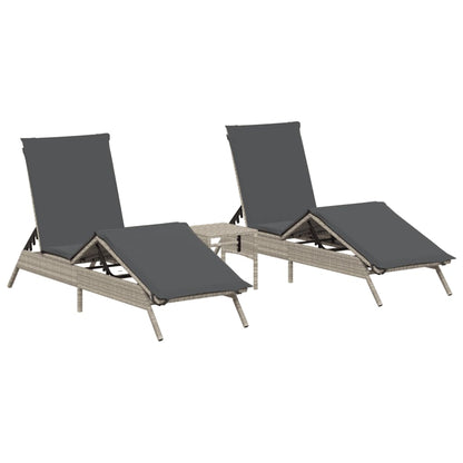 Lettini Prendisole 2pz con Tavolino grigio chiaro in Polyrattan