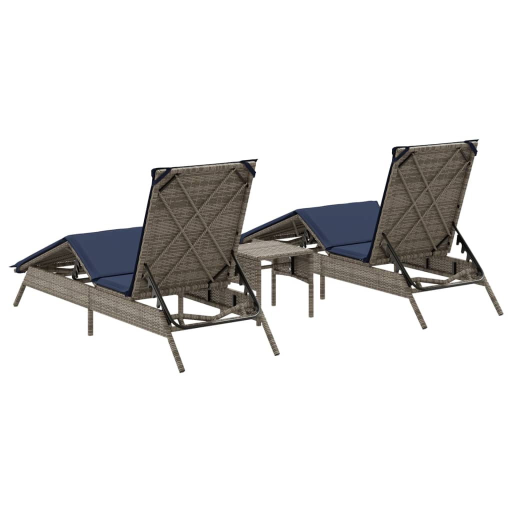 Lettini Prendisole 2 pz con Tavolino Grigio in Polyrattan - homemem39