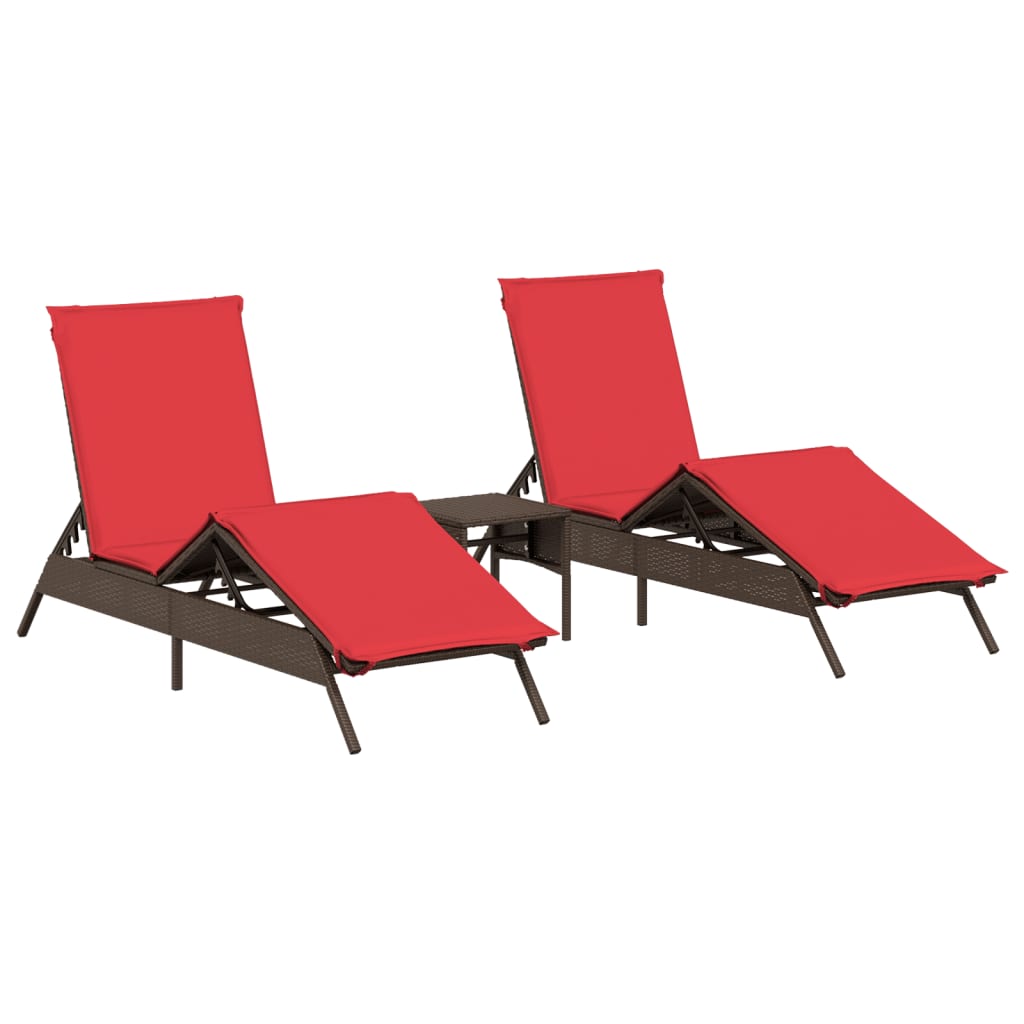 Lettini Prendisole 2 pz con Tavolino Marrone in Polyrattan - homemem39
