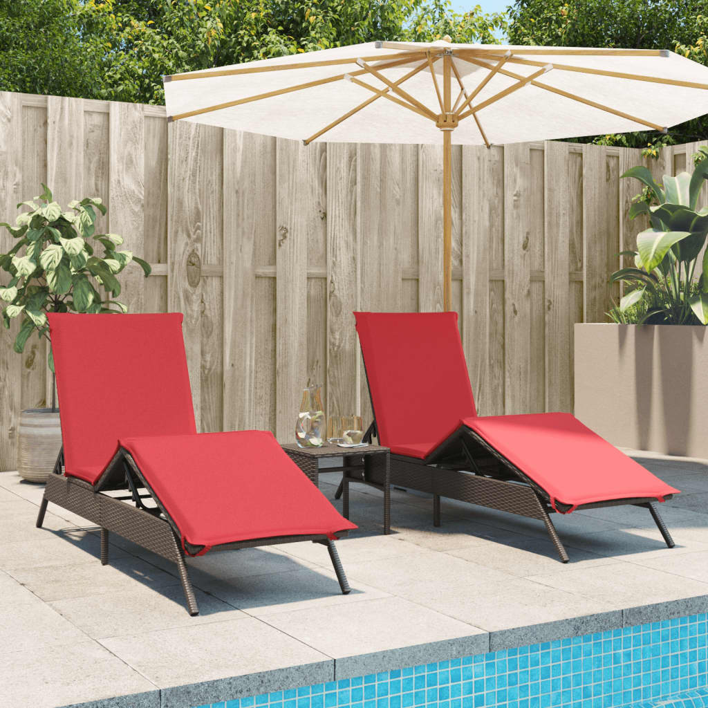 Lettini Prendisole 2 pz con Tavolino Marrone in Polyrattan - homemem39