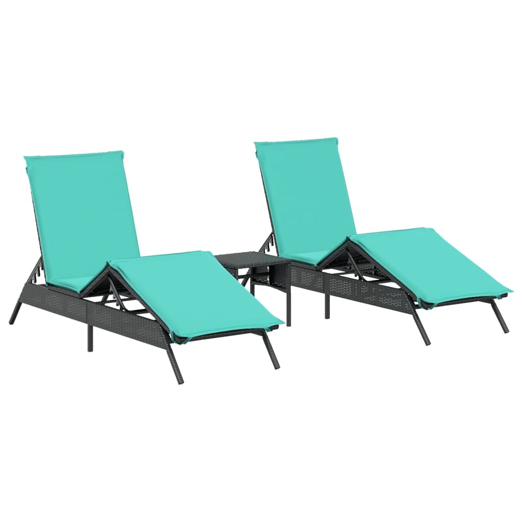 Lettini Prendisole 2 pz con Tavolino Nero in Polyrattan - homemem39