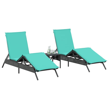 Lettini Prendisole 2 pz con Tavolino Nero in Polyrattan - homemem39